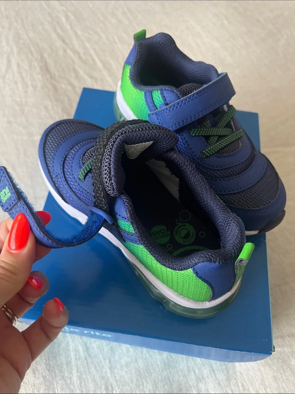 NIB Stride Rite Navy and Bright Green Light-Up Sneakers